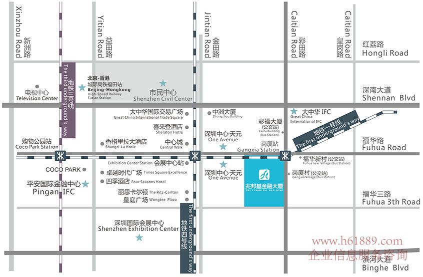 兆邦基金融大廈 地鐵1號(hào)線【羅寶線】地鐵10號(hào)線【坂田線】崗廈站C出口 出租 交通位置圖片